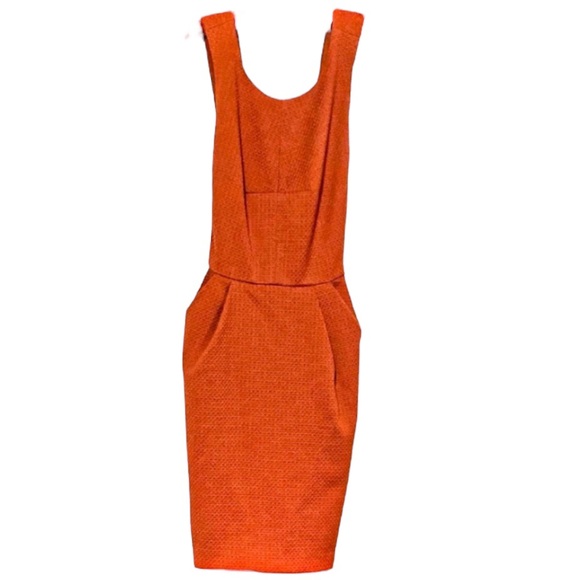π Forever 21 Contemporary π Burnt Orange Waffle Knit Bib Pleat Mini Dress | S - Picture 9 of 11
